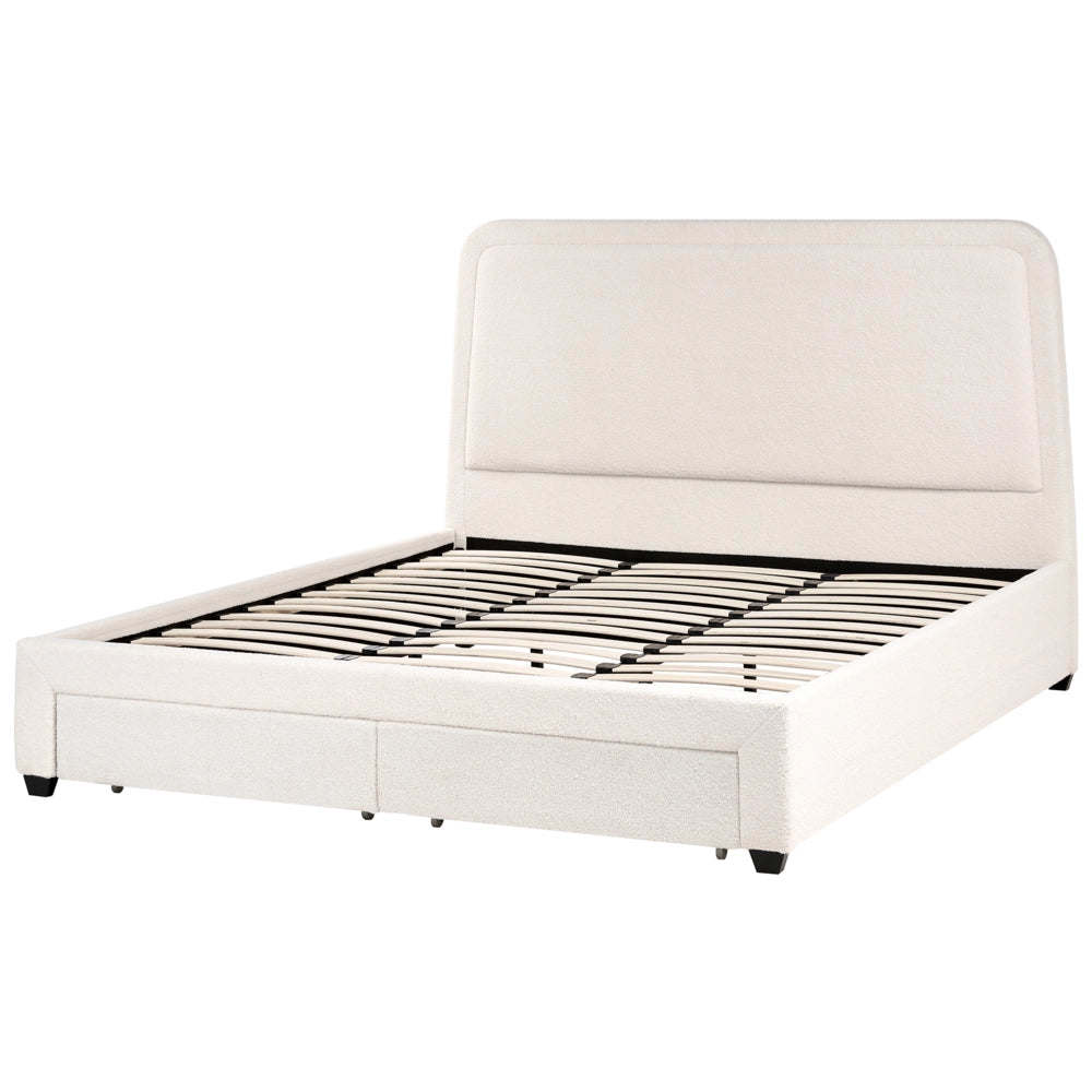 Letto imbottito in bouclé bianco sporco 180 x 200 cm Design scandinavo con morbidi cassetti sulla testiera