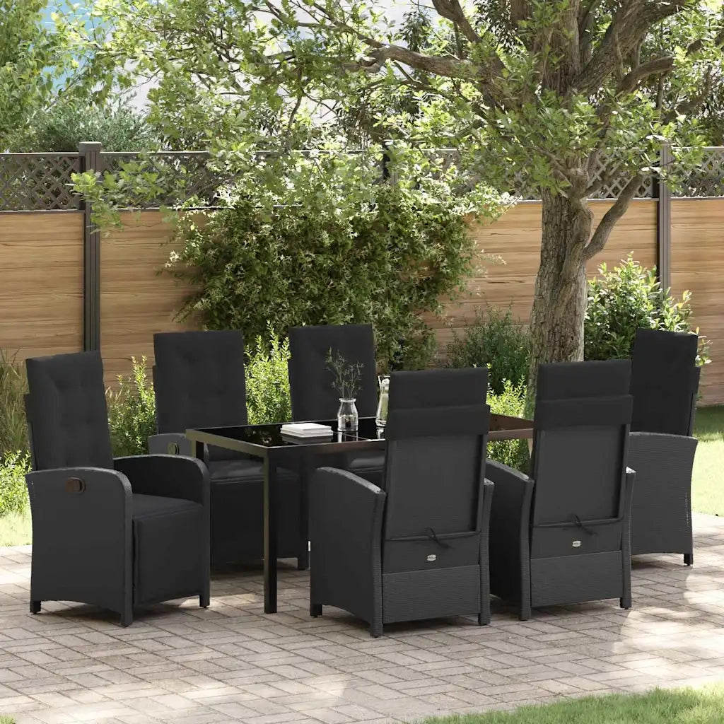 Set da Pranzo per Giardino con cuscino 7 pcs Nero polyrattan