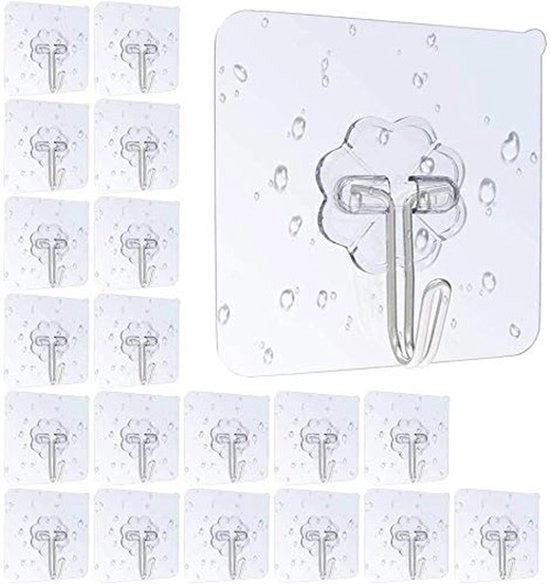 Hanger per chiusura automatica 20 pezzi - Autoadesivo - Impronta d'acqua - Riciclabile - Senza giunti - Acciaio inossidabile 6x6 cm - Hanger per parete