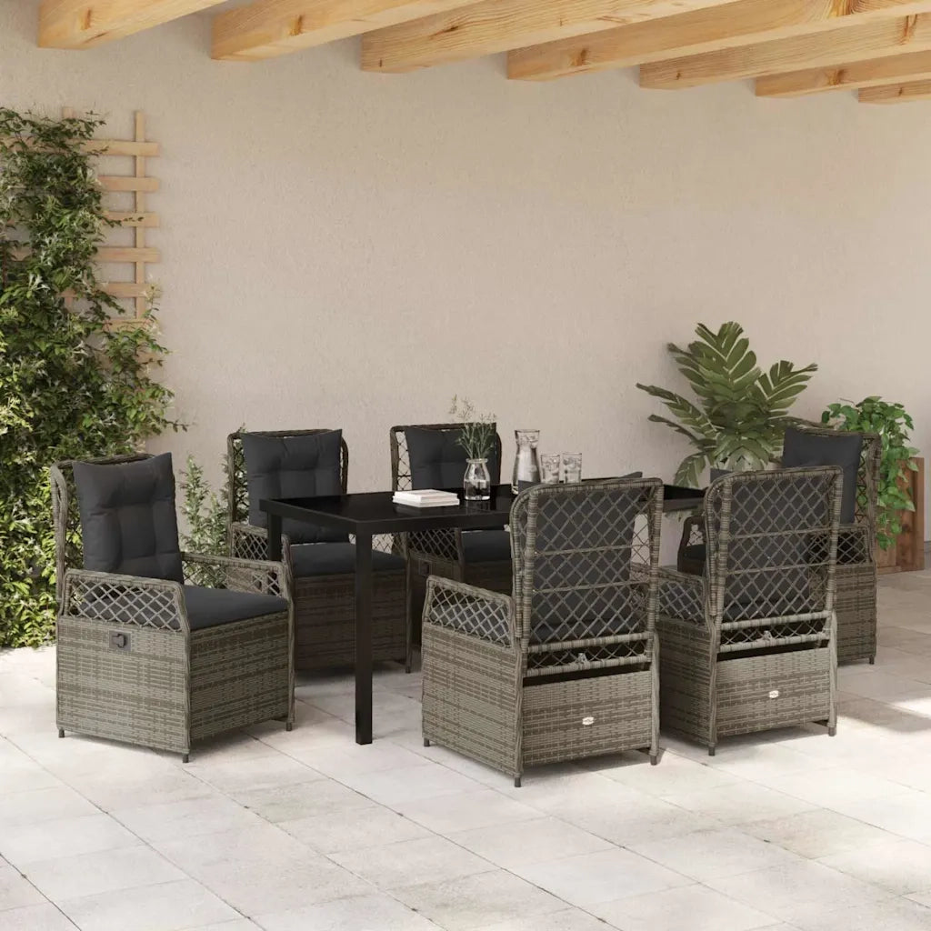 Set da Pranzo per Giardino 7 pcs Grigio polyrattan