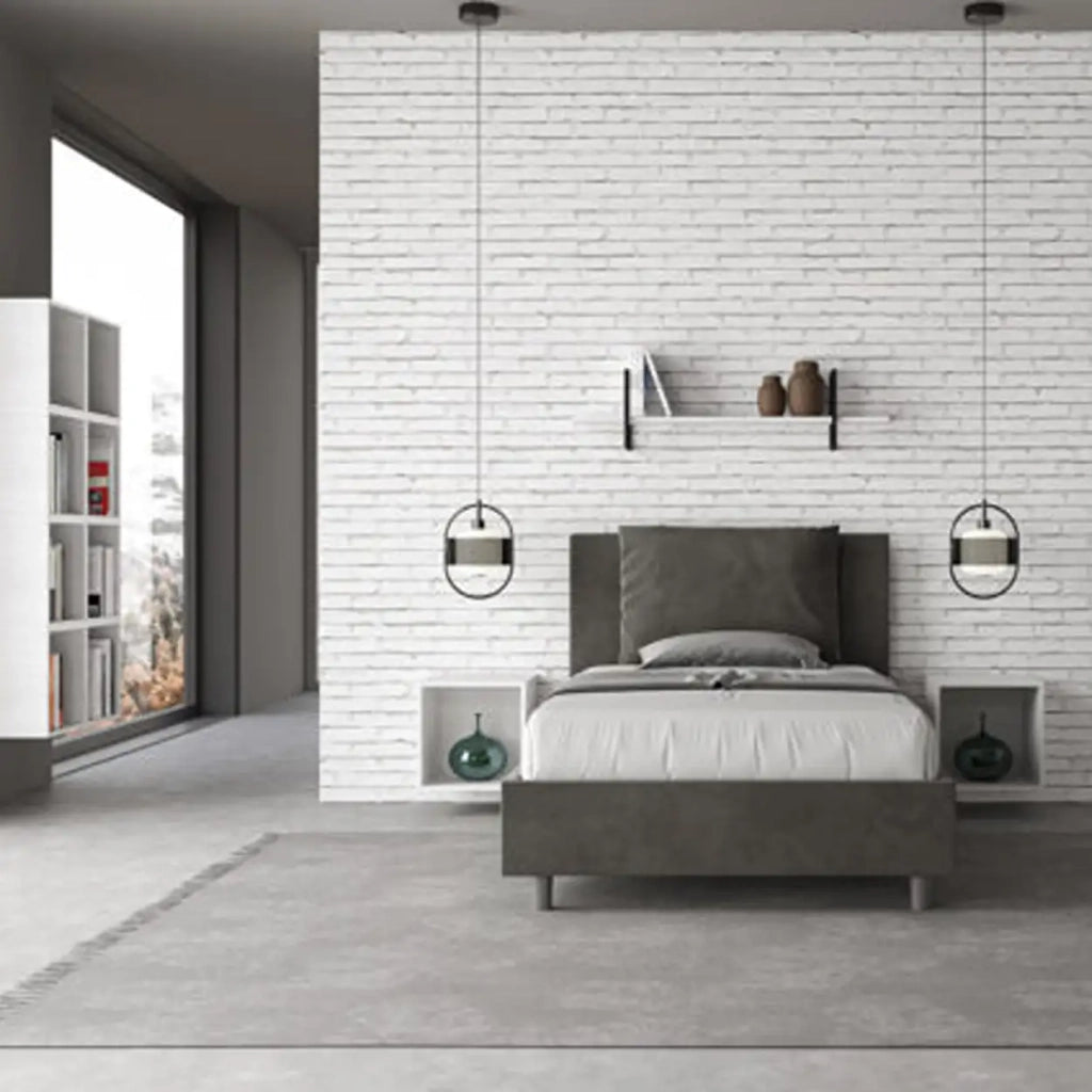 Letto una piazza e mezza senza rete imbottito 120x210 microfibra grigio Antea