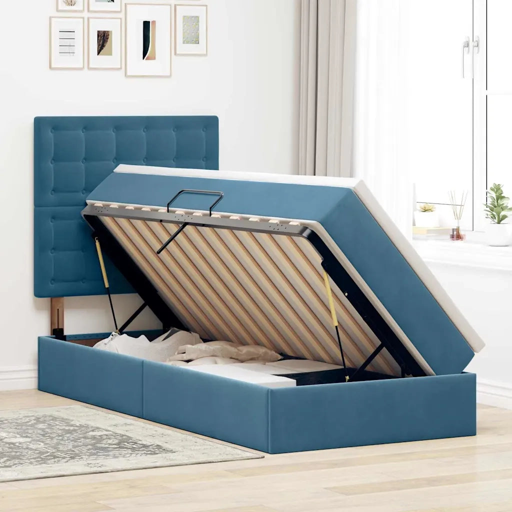 Letto con contenitore e LED Blu Scuro 100 x 200 cm Velluto