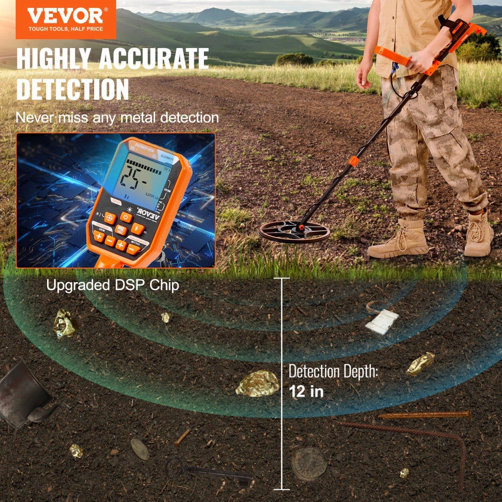 Metal detector impermeabile IP68 TS185A in ABS, bobina 30,5 cm sommergibile fino a 3m, asta regolabile 99-127cm, 7 modalità