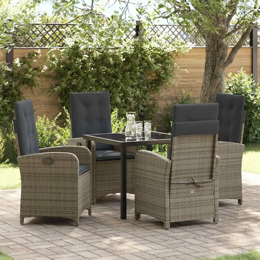 Set da Pranzo per Giardino con cuscino 5 pcs Grigio polyrattan