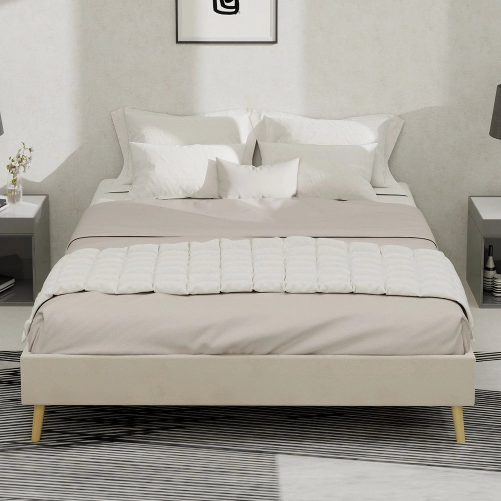 Letto Contenitore Basso ¨C MINIMAL ¨C Tessuto Velluto Beige 140x200