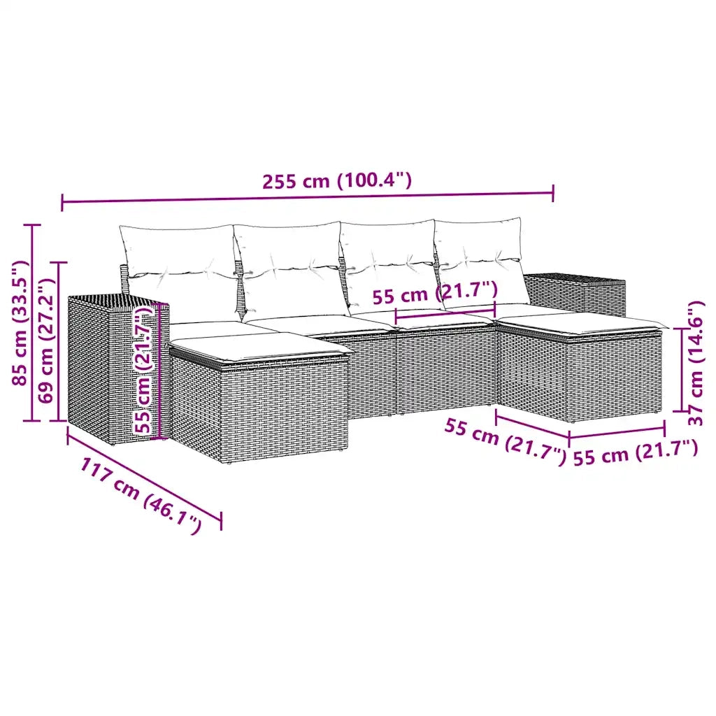 Set Divano da Giardino 6pz con Cuscini Grigio Chiaro Polyrattan 3222921