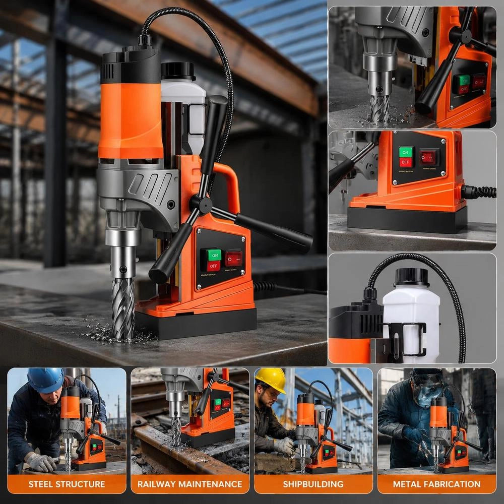 Professional Core Drilling Machine, Magnetic Drilling Machine, Magnetic Force 12500 N, 850 Rpm, 1450 W, Magnetic Drilling Machine, 40 Mm Max. Drilling Diameter, Magnetic Core Drilling System For Shipbuilding, Bridge Construction, Etc. Orange