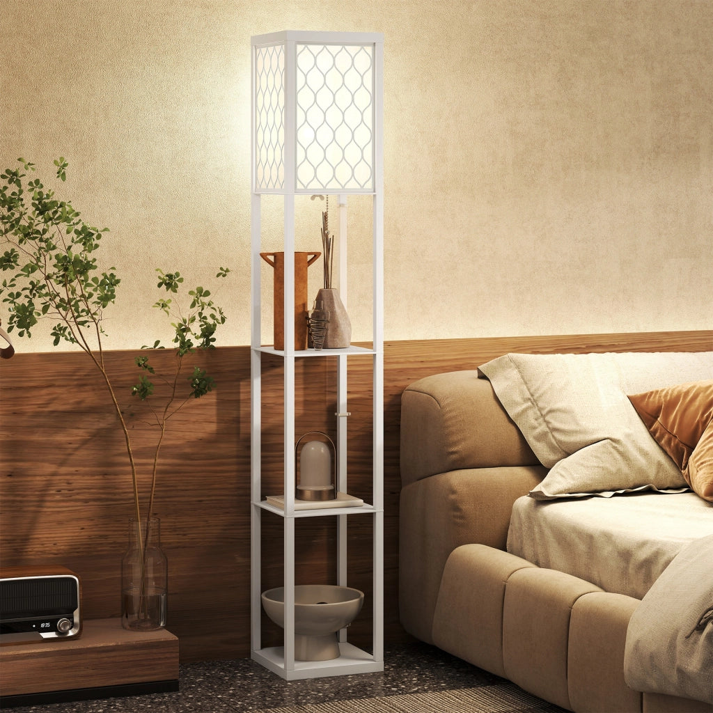 Lampada da Terra 2 in 1 Moderna con 3 Ripiani, Attacco E27, 26 x 26 x 160 cm, Bianco
