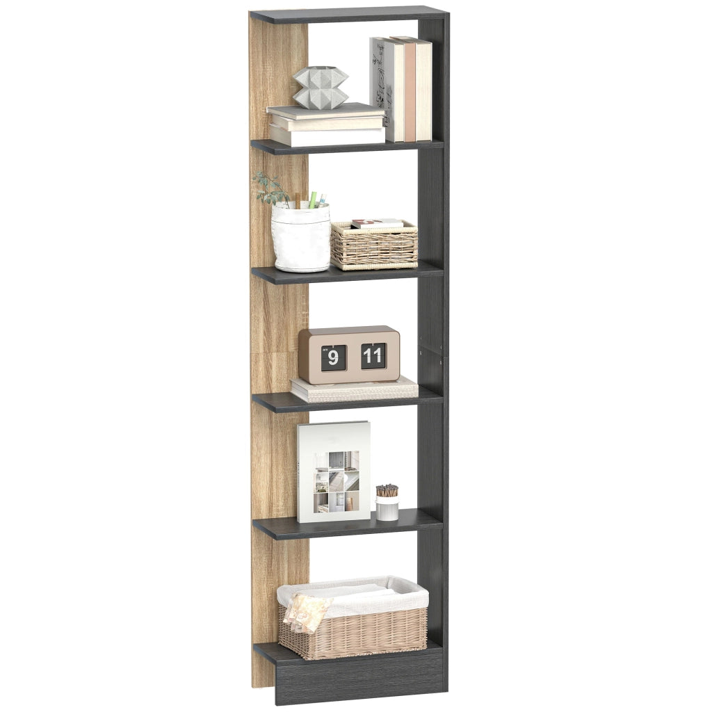 Libreria 5 Ripiani Aperti ¨C Xylo ¨C Nero e Rovere 45x21x170cm