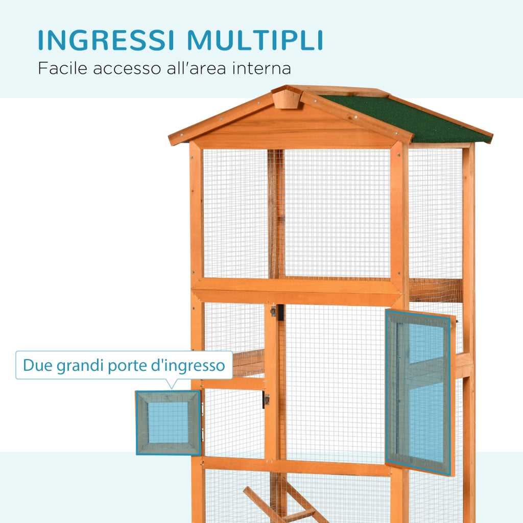 Gabbia per Uccelli in Legno da Esterno ¨C Minimal ¨C Arancione 165cm