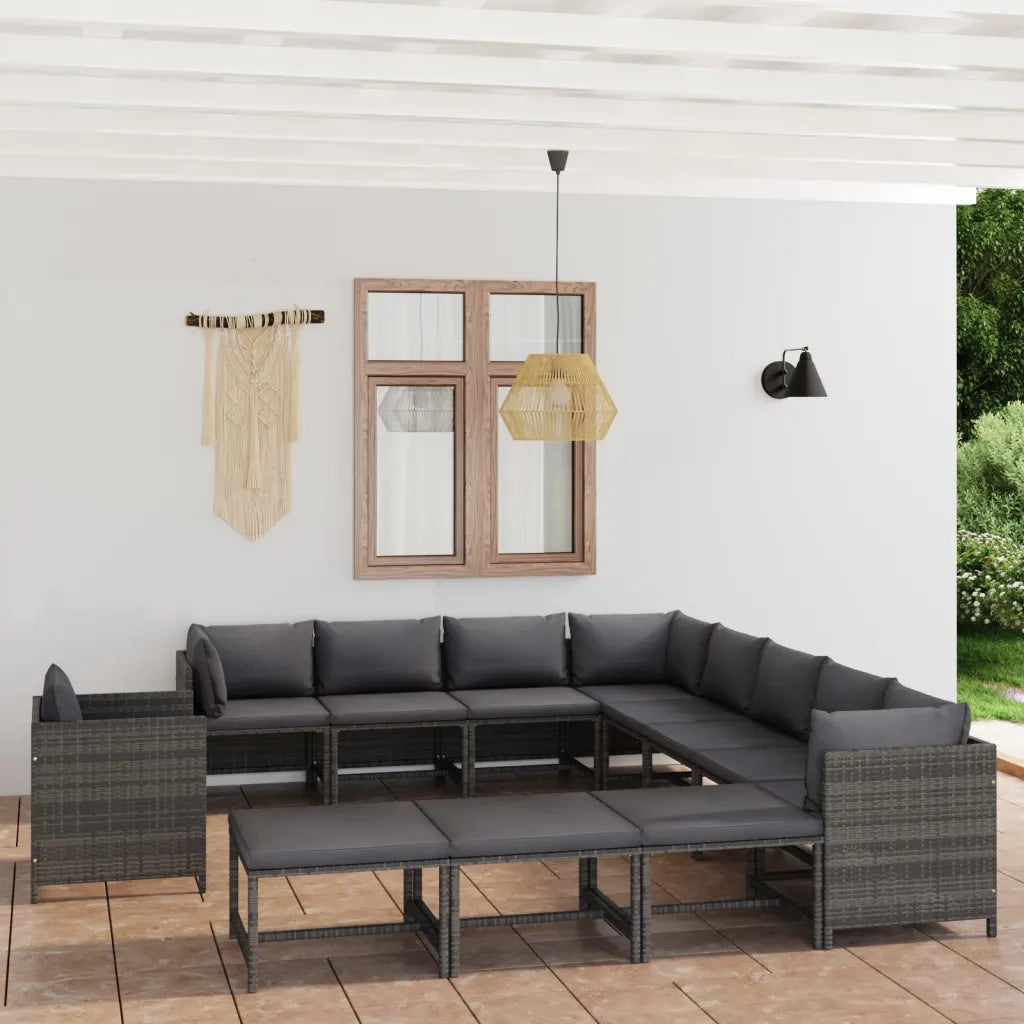Set Divani da Giardino 12 pz con Cuscini in Polyrattan Grigio 3059776