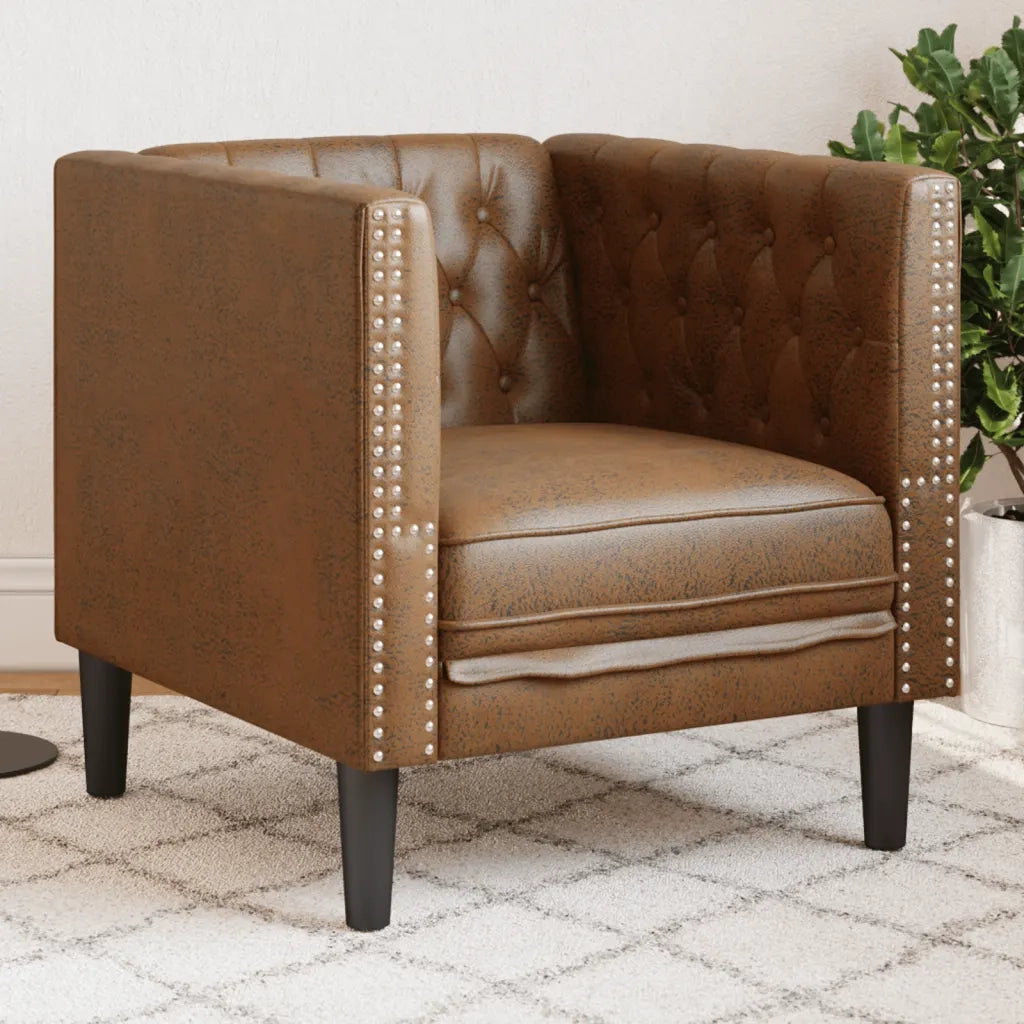 Poltrona | Sedia Relax Chesterfield Marrone in Similpelle Scamosciata