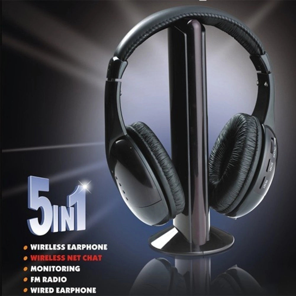 Trade Shop - Cuffia Cuffie Wireless 5 In 1 Senza Fili Wi-fi Microfono Radio Fm -