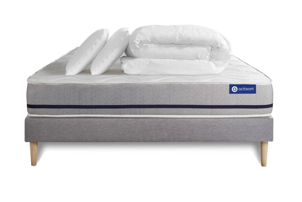 Pacchetto letto completo - Materasso 200x200cm + Box spring con doghe (kit) + 2 cuscini + Piumino - Actiflex Soft