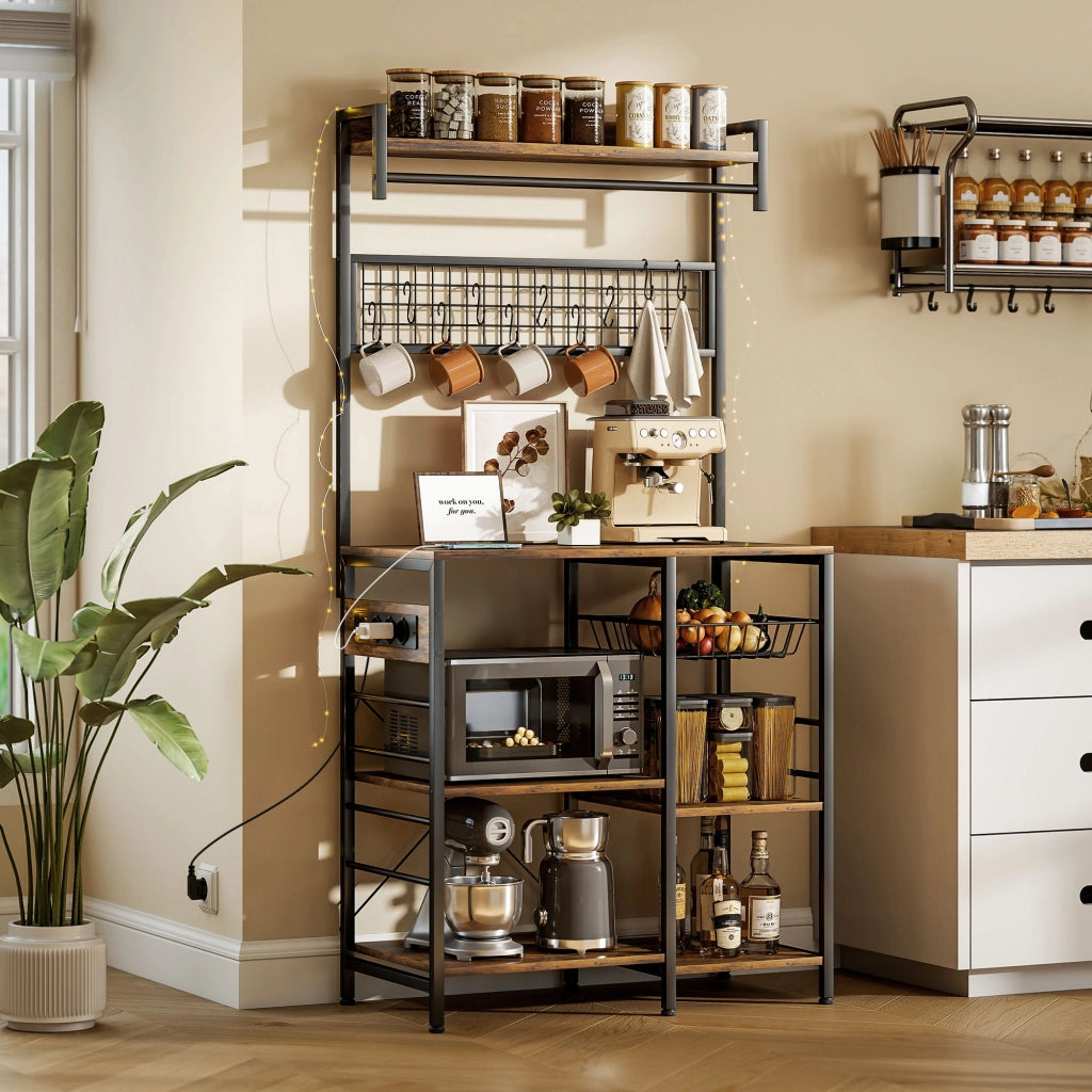 Mobile Cucina con Ripiani e Luci LED ¨C zephmum ¨C Marrone 80x42x162 cm