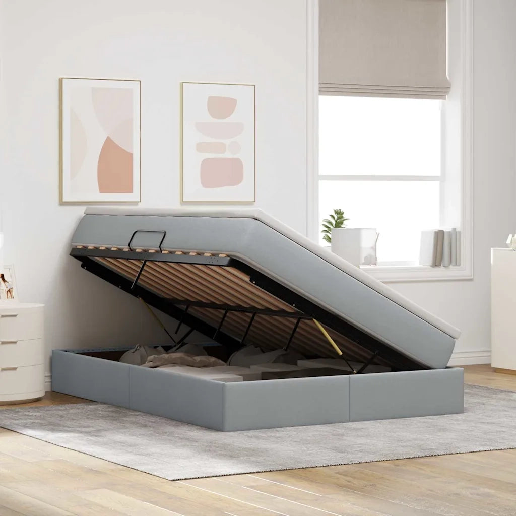 Letto con contenitore e materasso Grigio chiaro 140 x 200 cm