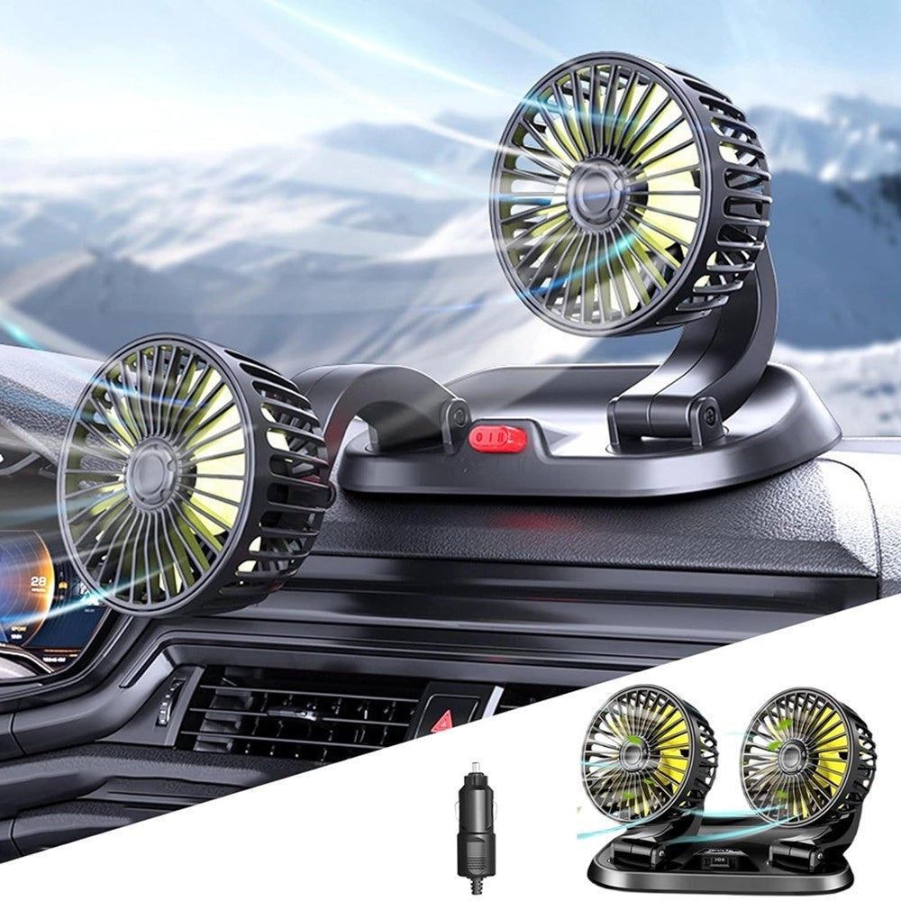 Trade Shop - Mini Ventilatore Elettrico Auto Portatile Ruotabile 2 Teste Suv Camper Camion 12v -