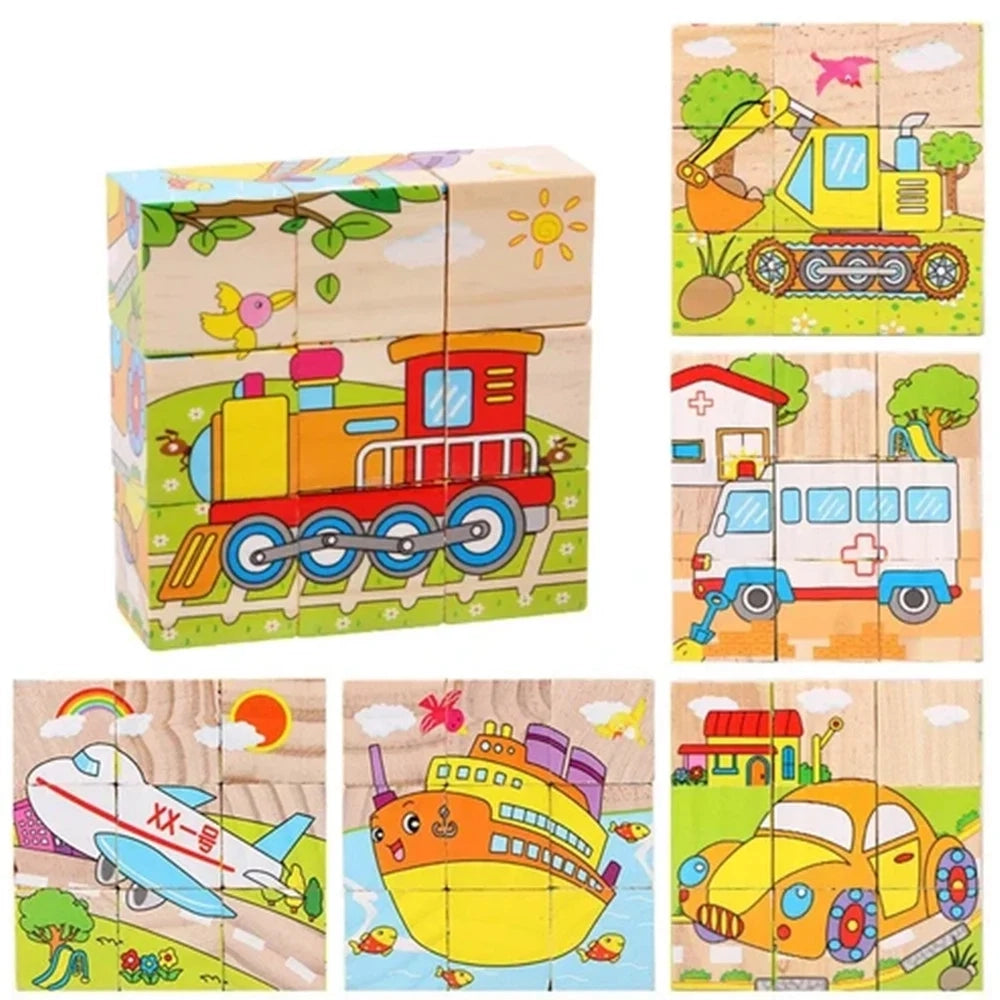 Trade Shop - Puzzle Rompicapo Cubi In Legno Per Bambini Design Veicoli Giocattoli Educativi 31588 -