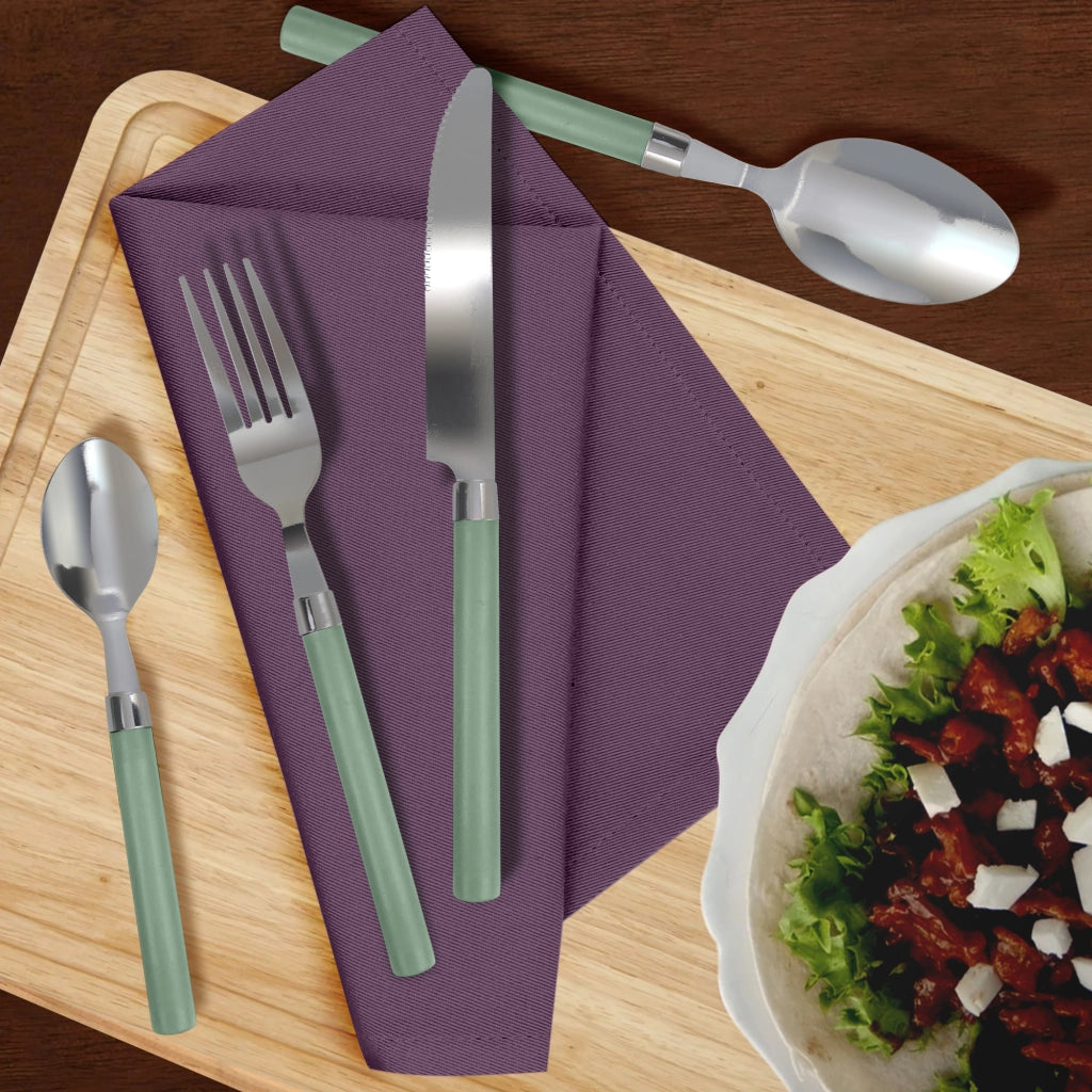 Servizio 24 Pezzi Posate Tavola Acciaio Inox Manici Colorati Tinta Unita Colori Moderni 6x Forchetta Coltello Cucchiaio Cucchiaino Lavabili Lavastoviglie Certificate Contatto Alimenti - Salvia