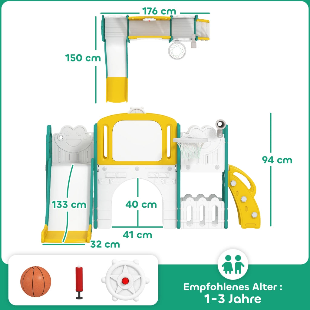 Casa gioco per bambini ¨C zephmum ¨C Giallo e verde, scivolo, cestino basket