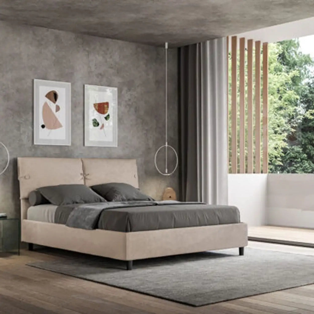 Letto matrimoniale con rete imbottito 160x190 microfibra sabbia Sleeper