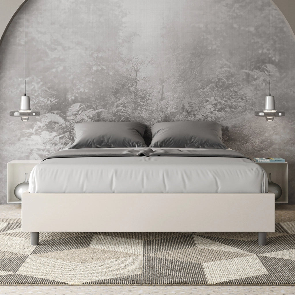 BS COM Letto matrimoniale con rete imbottito 160x210 similpelle bianco