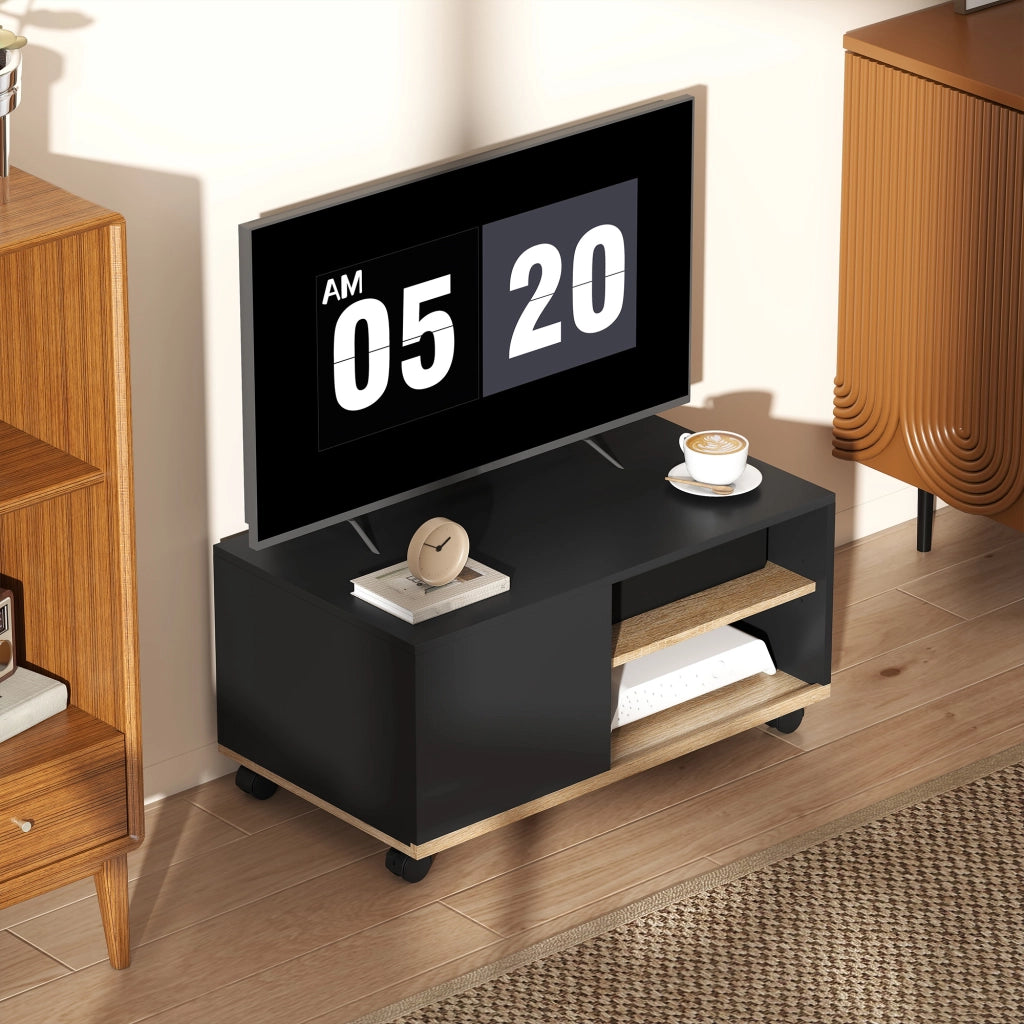 Mobile TV con ruote e 2 ante ¨C Minimal ¨C in legno rovere chiaro
