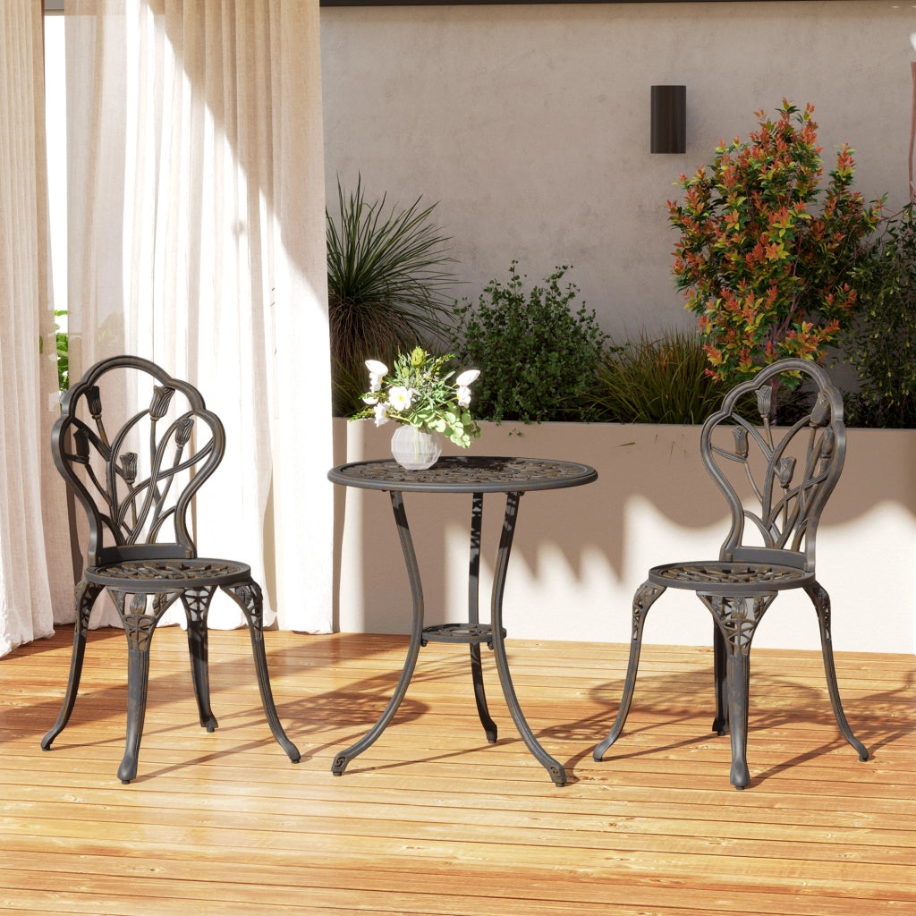 Set da Giardino 3 Pezzi con Sedie e Tavolo Rotondo ¨C Zephmum ¨C Bronzo