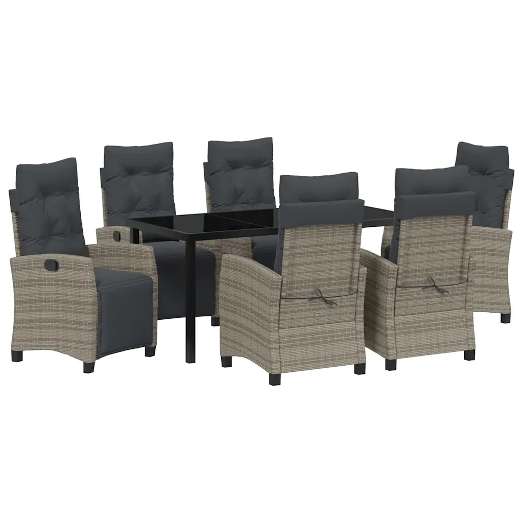 Set da Pranzo per Giardino con cuscino 7 pcs Grigio polyrattan