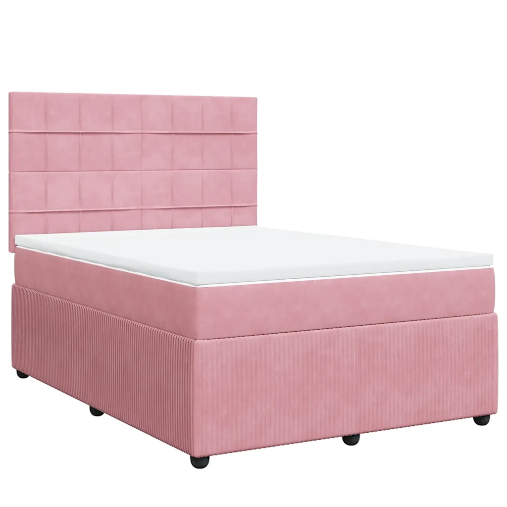 Giroletto a Molle con Materasso Rosa 140x190 cm in Velluto 3294639
