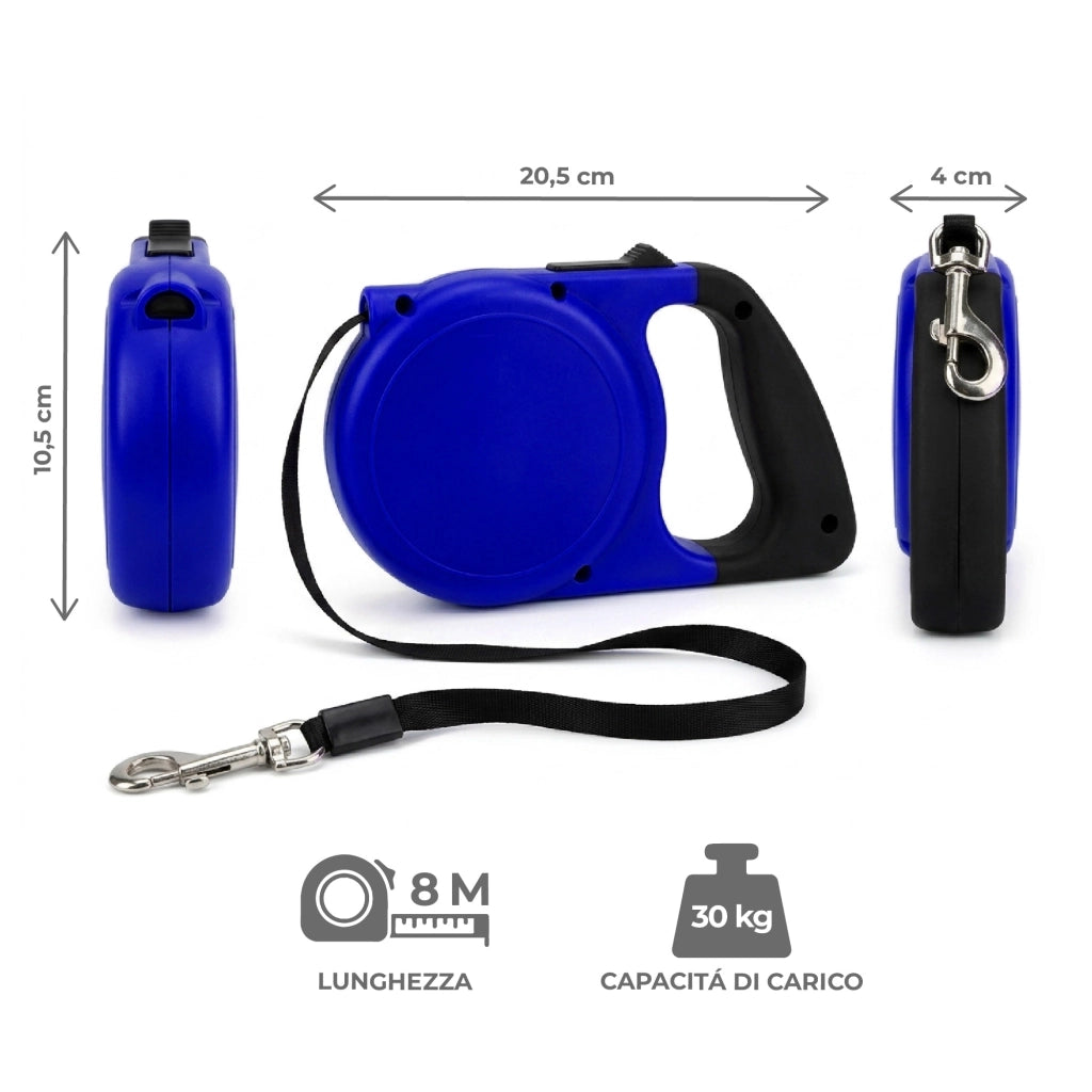 Set 3 Guinzagli Estensibili per Cani con Sistema Retrattile e Pulsante di Blocco – Disponibile da 5 m fino a 20 kg o da 8 m fino a 30 kg  Blu - 8Metri-30Kg
