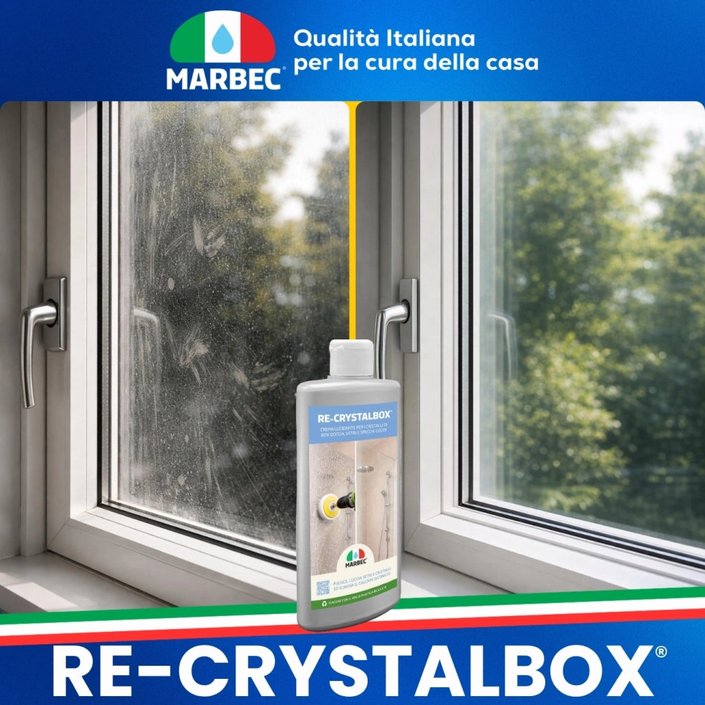 Crema lucidante vetro doccia, rimuove calcare e ripristina brillantezza Marbec RE-CRYSTALBOX® 250GR