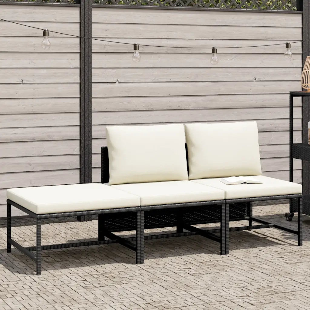 Set Divani da Giardino 3 pz con Cuscini in Polyrattan Nero 313514