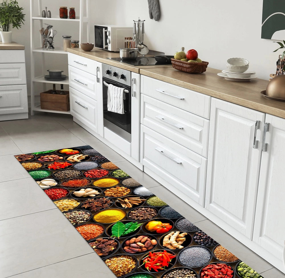 Tappeto Cucina Antiscivolo Made in Italy Passatoia Antimacchia Multiuso Corridoio Soggiorno Lavabile in Lavatrice - 50x250 - Vaso di spezie