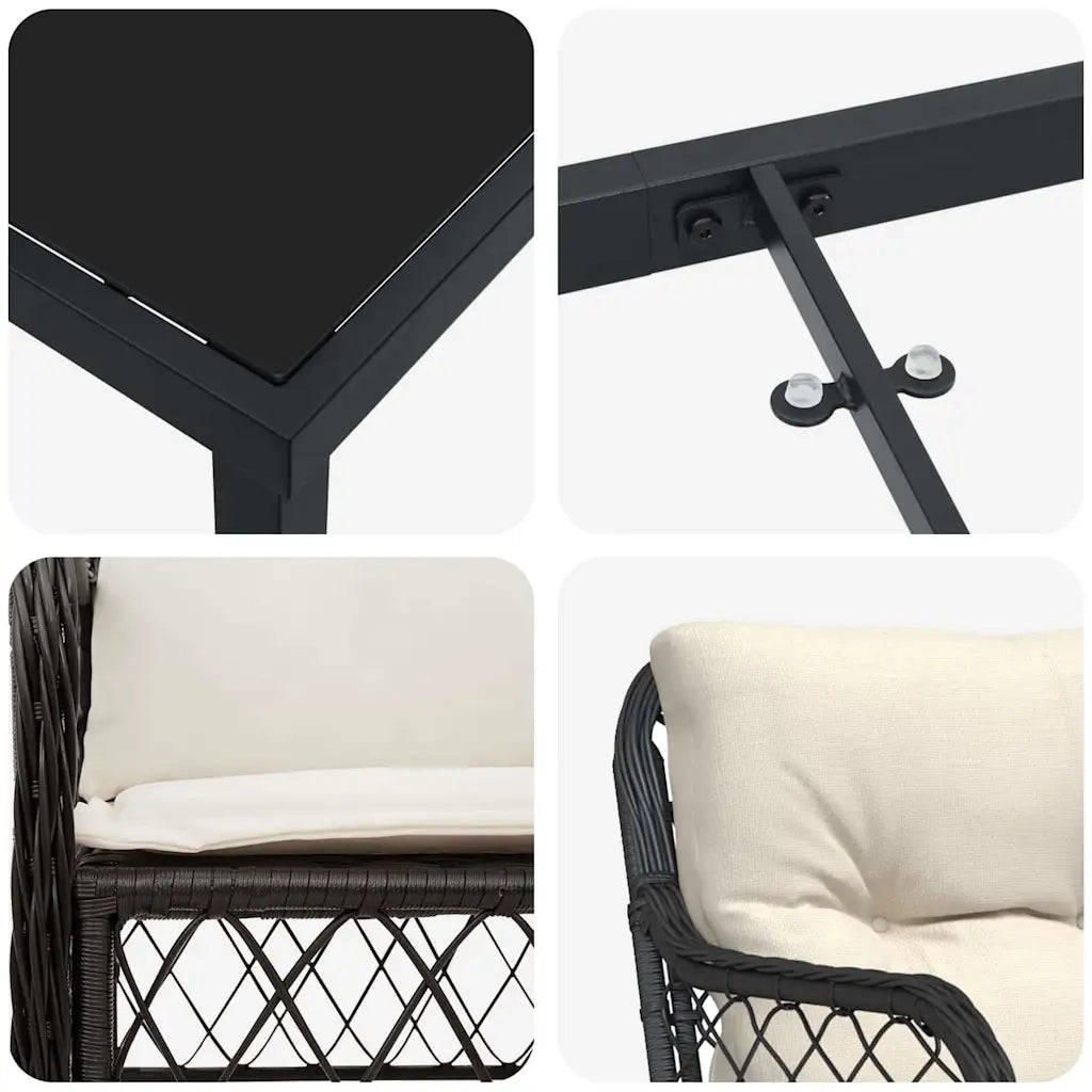 Set da Pranzo per Giardino con cuscino 5 pcs Nero polyrattan