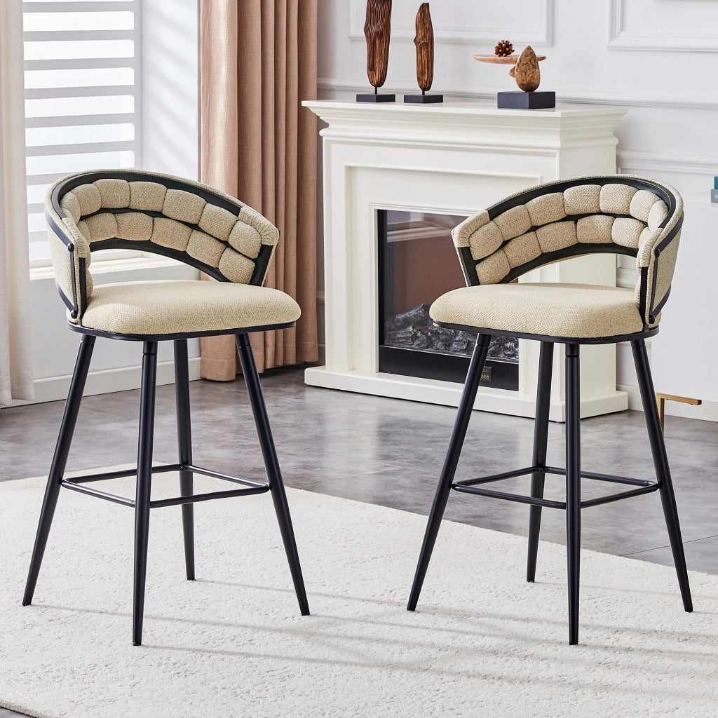Sgabelli da Bar ¨C MINIMAL ¨C Velluto Beige, Gambe in Metallo Nero, Set 2 Pezzi