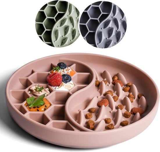 Piatto liscio per cani e gatti, alimentatore lento, piatto per cani con grande presa, piatto per gatti per cibo umido e secco (blu)
