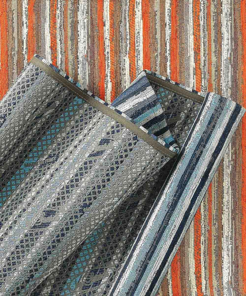 Tappeto passatoia moderno LAOS BLU disegno a righe multicolore, tappetino bagno ingresso multiuso lavabile antiscivolo cm.55x80
