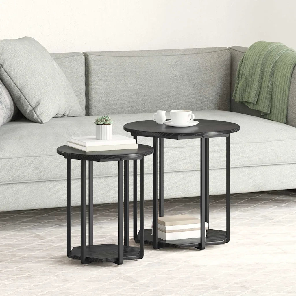 Set tavolini con lo scaffale 2 pcs Rovere Nero 869714