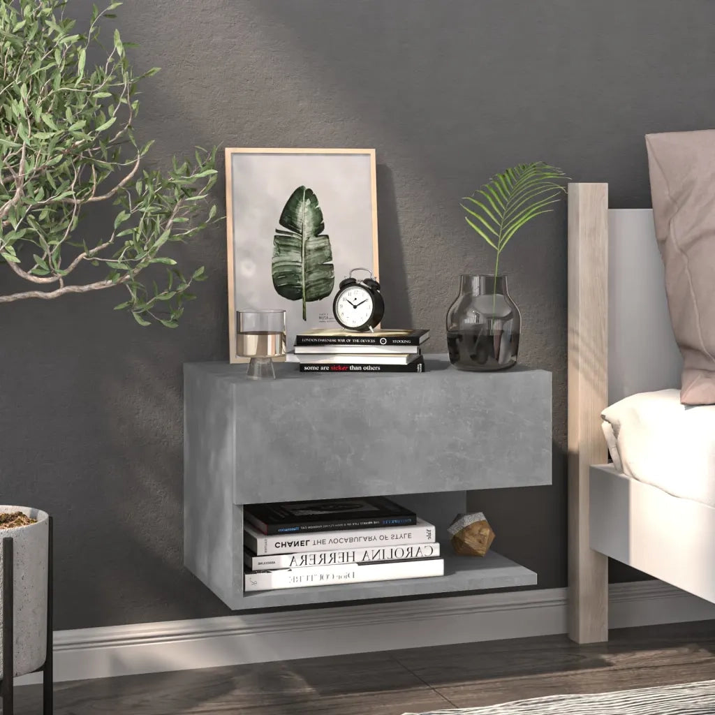 Comodino | Armadio da Notte | Mobiletto da notte a Muro Grigio Cemento