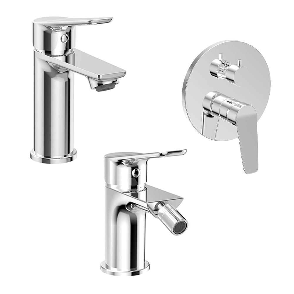 Set miscelatori lavabo, bidet e doccia con deviatore in ottone cromato lucido Aurora