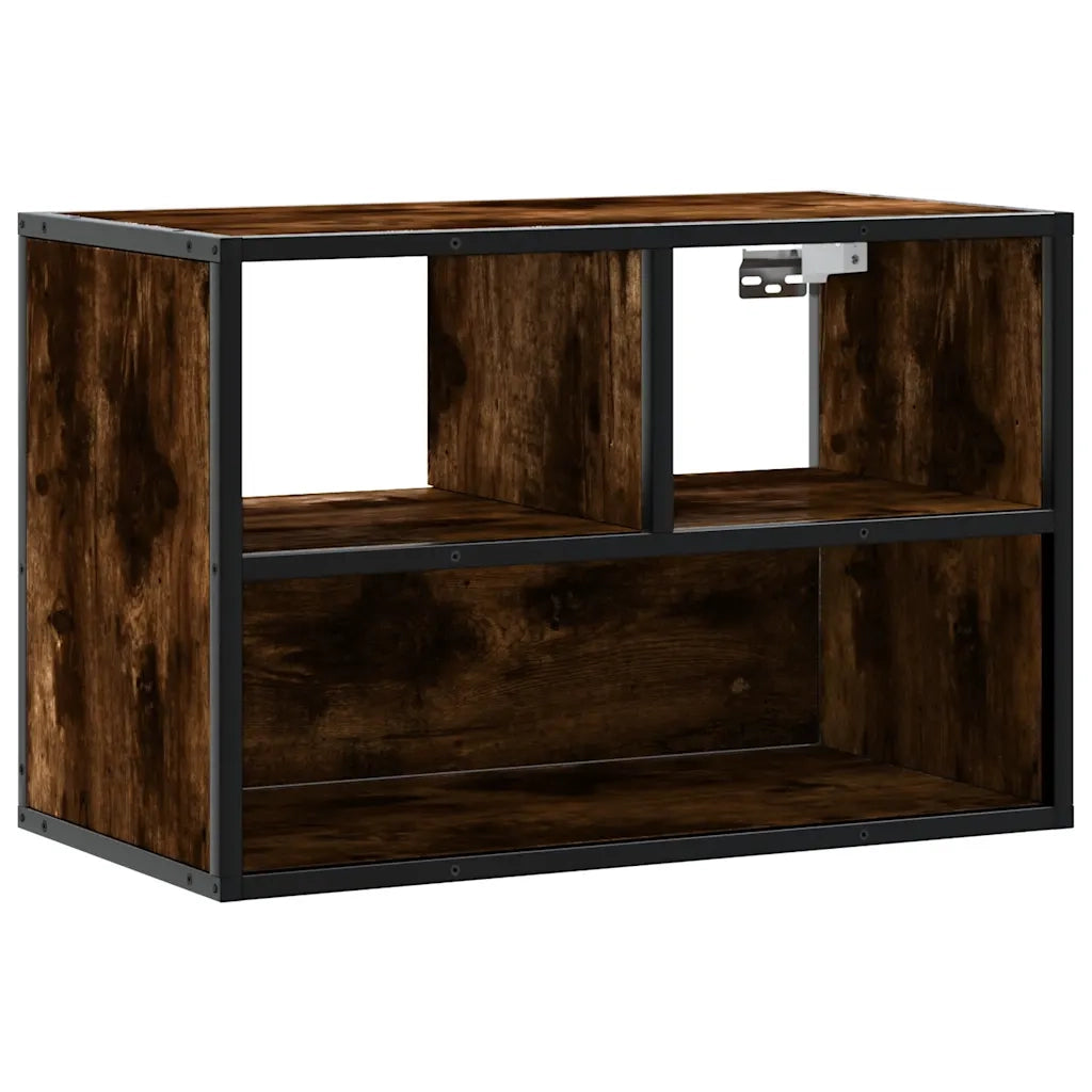 Mobile porta TV a parete dal design industriale 60 x 31 x 39,5 cm ampio vano contenitore legno composito finitura rovere affumicato 02_0049622