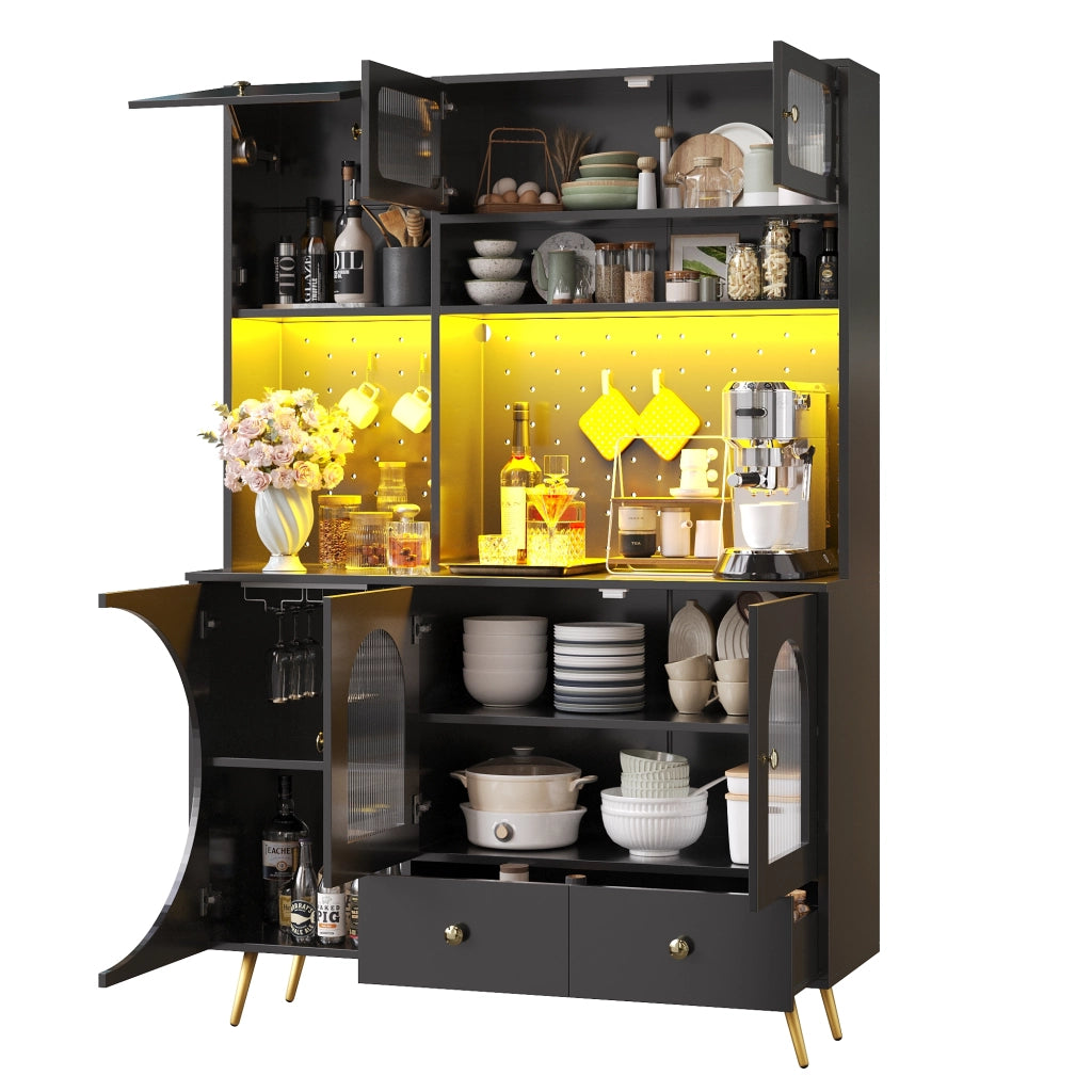 Mobile Credenza con LED ¨C Xylo ¨C Nero, Vetro, Cassetto, USB