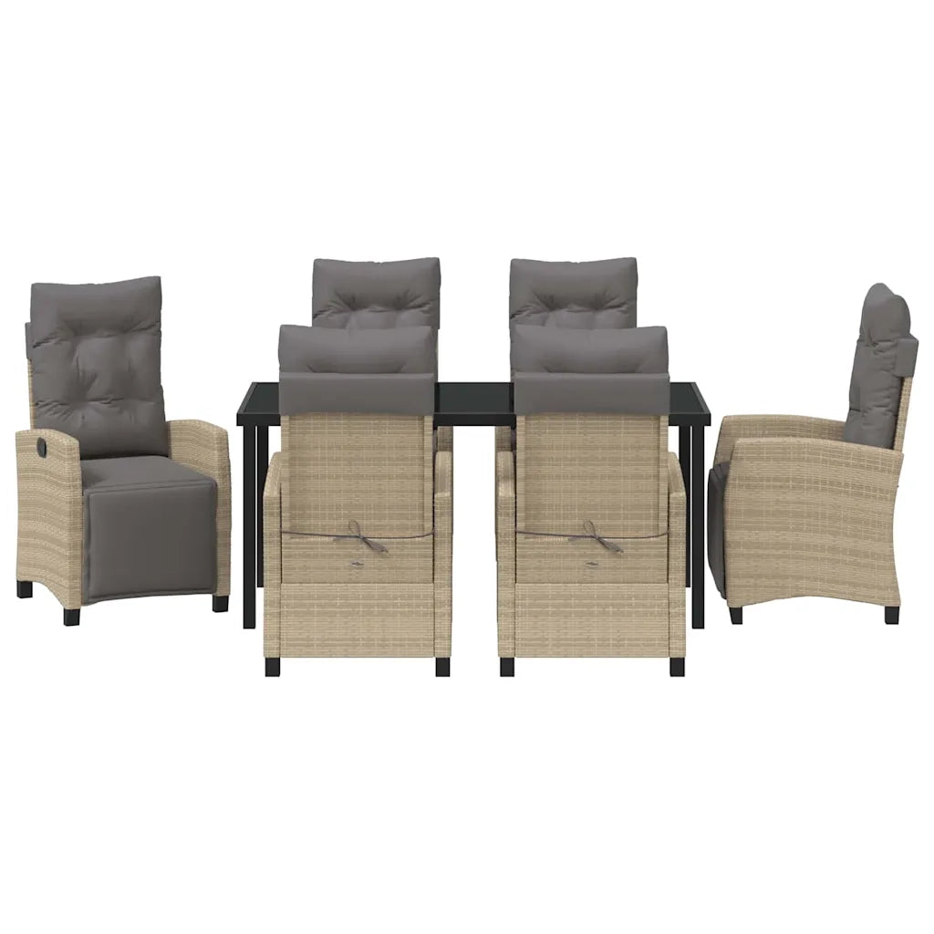 Set da Pranzo per Giardino con cuscino 7 pcs Beige polyrattan