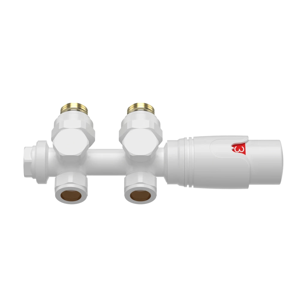 Valvola termostatica kit multiblocco per radiatore ottone bianco 03_0011133