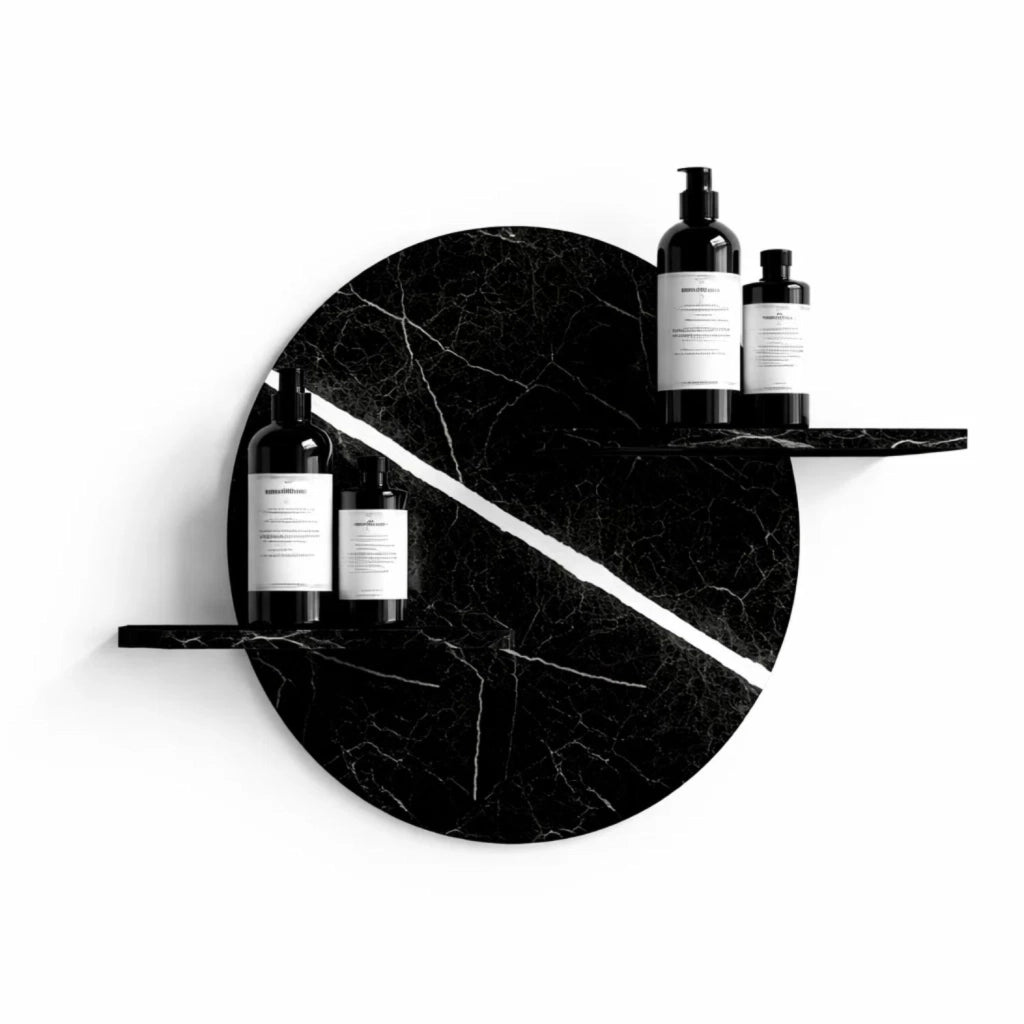 Mensola a parete nero e bianco venato in artificial stone serie jorm per bagni *** finitura- nero, confezione 1