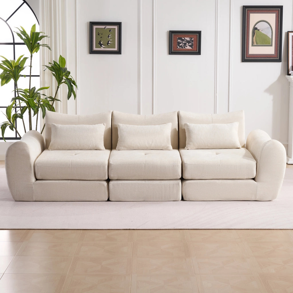 Divano Modulare Beige in Velluto Compatto Base Antiscivolo