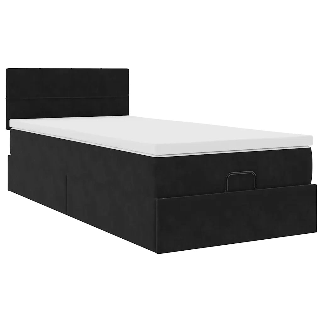 Struttura Letto Pouf con Materasso Nero 90x200 cm in Velluto 3312598