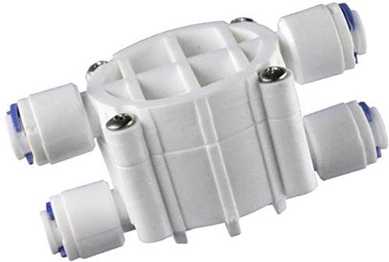 Valvola di bypass 4 vie - Connettore 1/4 pollice - Valvola di chiusura automatica - Omogeneizzazione inversa - Sistema di filtrazione dell'acqua - Dimensioni 7,5 x 4,1 x 3,7 cm - Chiave di chiusura