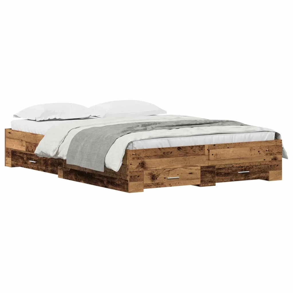 Struttura del letto con cassetto-Giroletto con contenitore-Rete del Letto Legno vecchio 135 x 190 cm